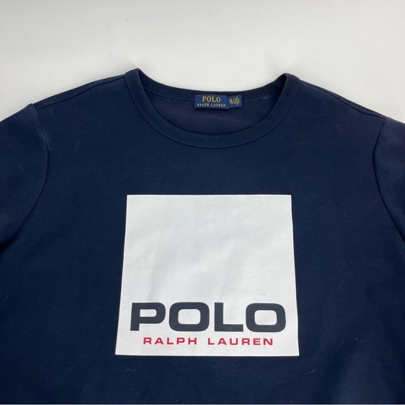 Polo By Ralph Lauren Sweatshirt Mens XL Navy Blue Box Logo Crewneck P Wing 1992 - Picture 2 of 9